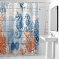 thumbnail image 2 of Sea Corals Seahorse Shower Curtain, Summer Beach Sea Stars Wood Grain Waterproof Shower Curtain Set with 12 Hooks Lightweight Bath Curtains Fabric Bathroom Decor 72x72 Inches, 2 of 9