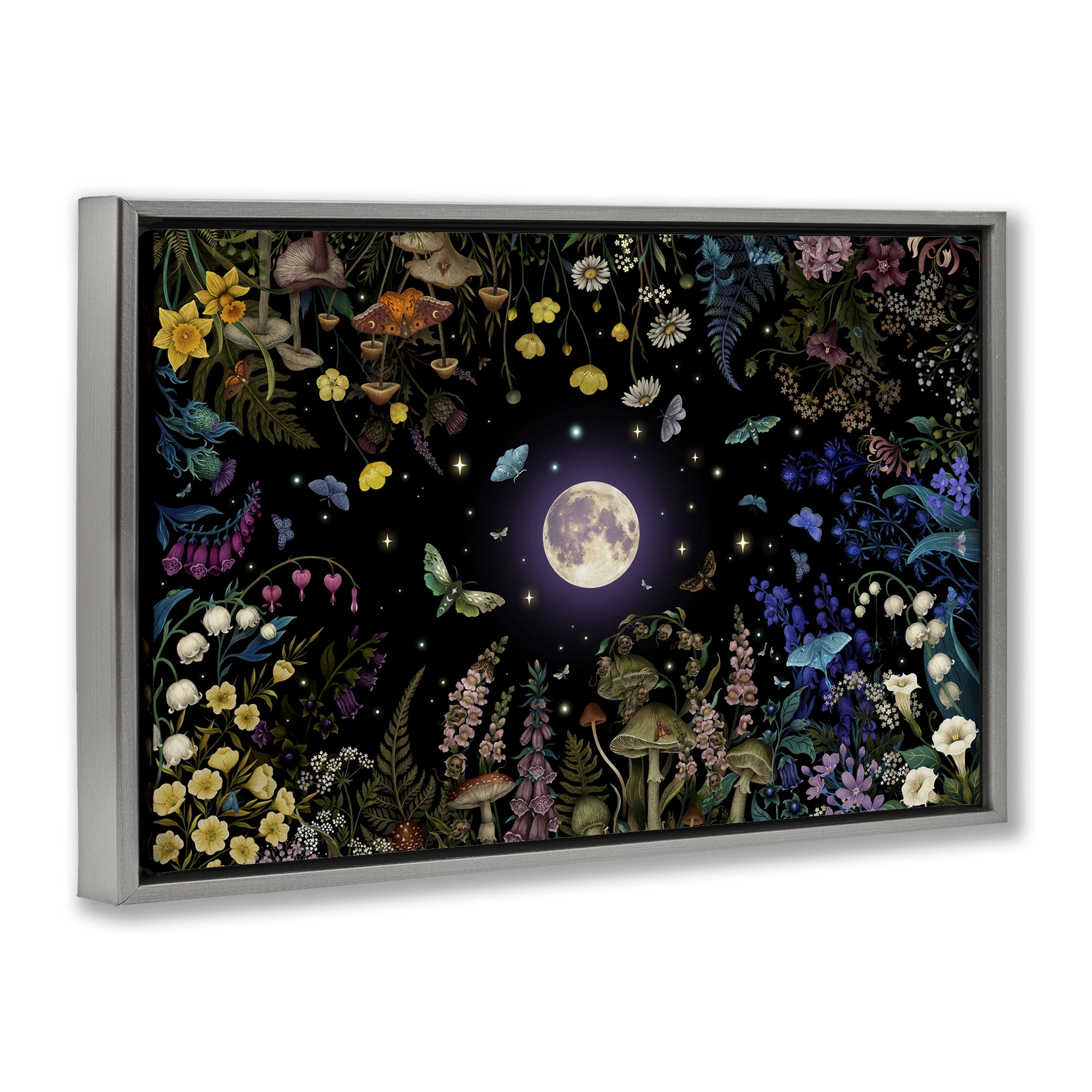 Stupell Industries Night Garden with Moth Gray Framed Floater Canvas Wall Art, design by Episodic Drawings