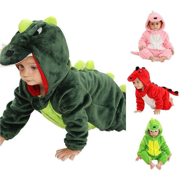 AWZXDE Boys Rompers Dinosaur Animal Cosplay Hooded Zip Up Elastic Tail Design Warm Casual Holiday Jumpsuit Dark Green - 2-3 Years