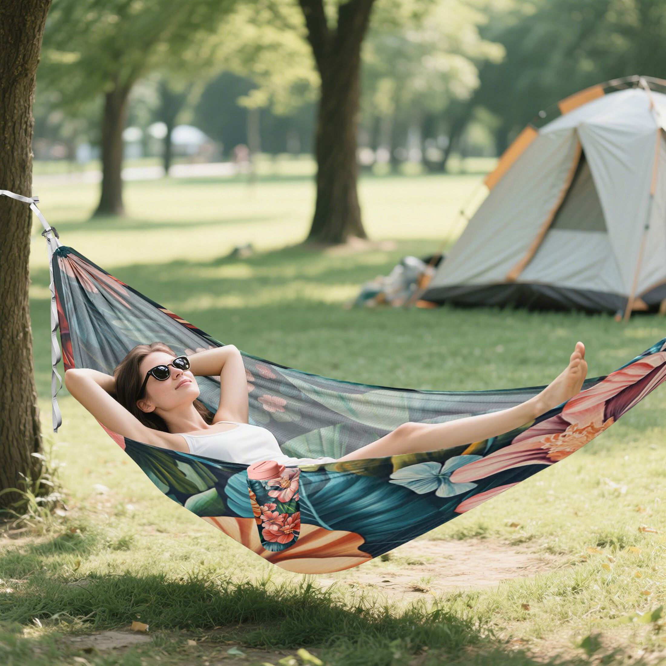 Portable Outdoor Camping Hammock Travel Hammock Ideal for Backpacking, Hiking, and Travel Multicolor Painting Flowers