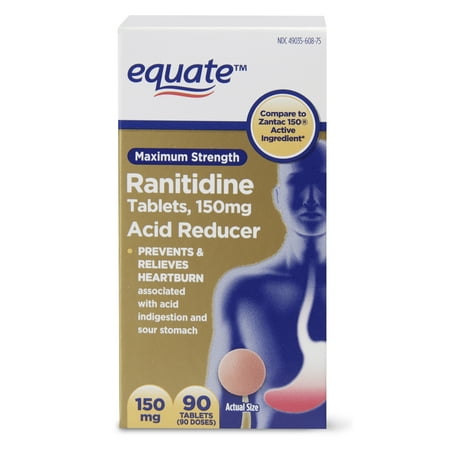 Equate Maximum Strength Ranitidine Acid Reducer Tablets, 150 mg, 90