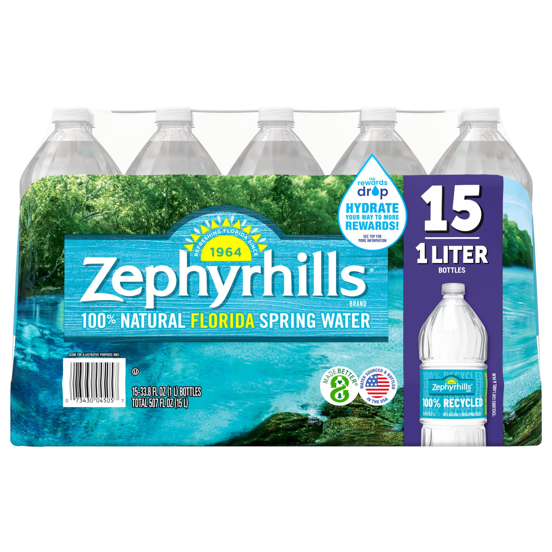 Zephyrhills Brand Florida Spring Water, 1-Liter Plastic Bottles (Pack Of 15)