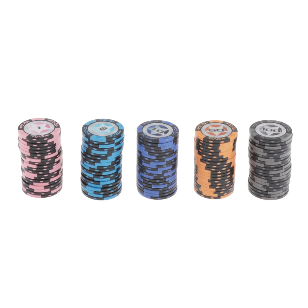 100 Pieces Striped Poker Chips Set Casino Cards Game Token 4cm 1 5 10