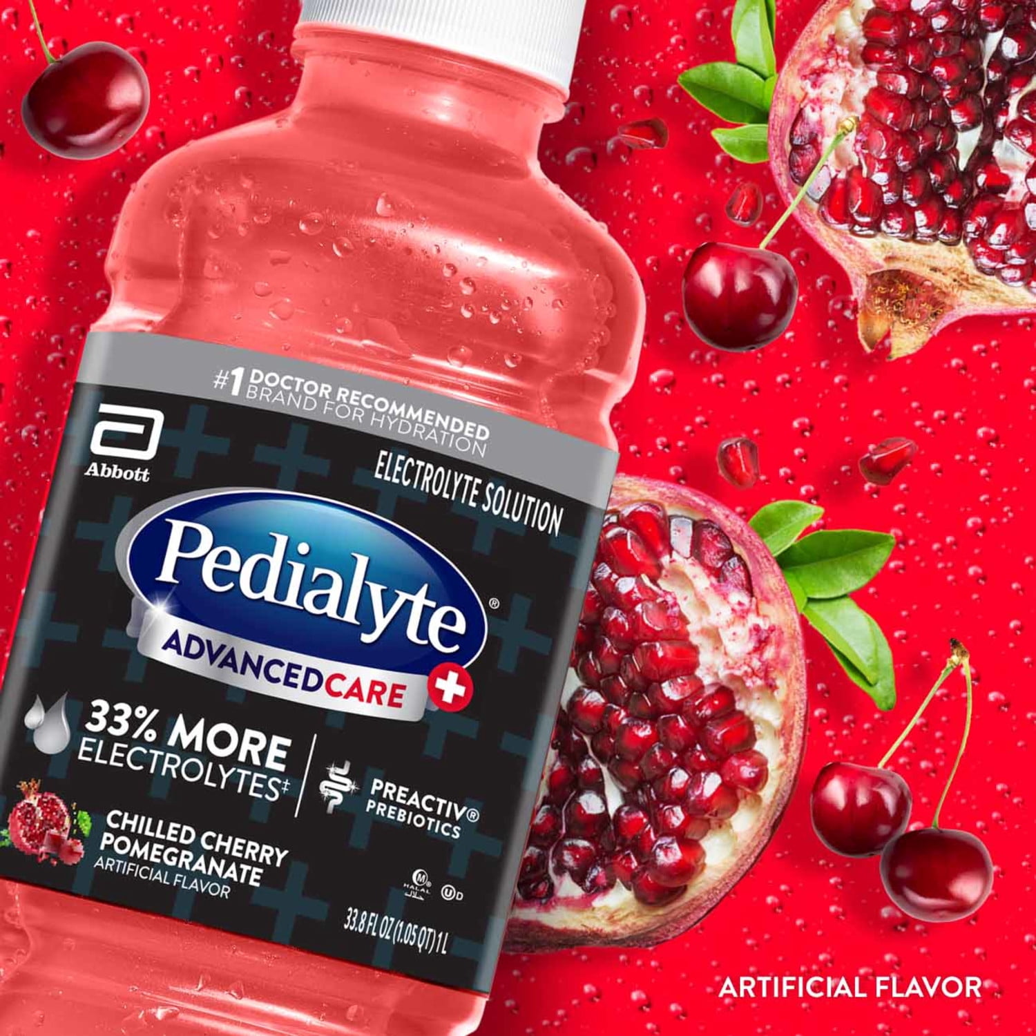 (6 pack) Pedialyte AdvancedCare Plus Electrolyte Drink, Chilled Cherry Pomegranate, 1 Liter