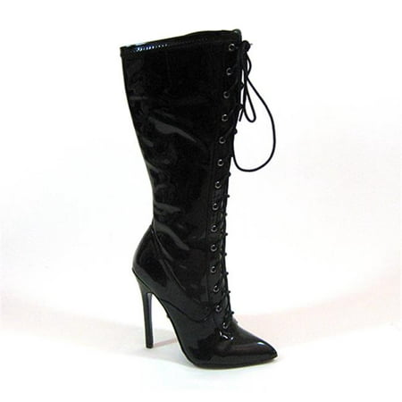 4.50 in. Stretch Patent Lace-Up Front Boot, Black Patent Stretch - Size 7 - Shaft Height - 7.5