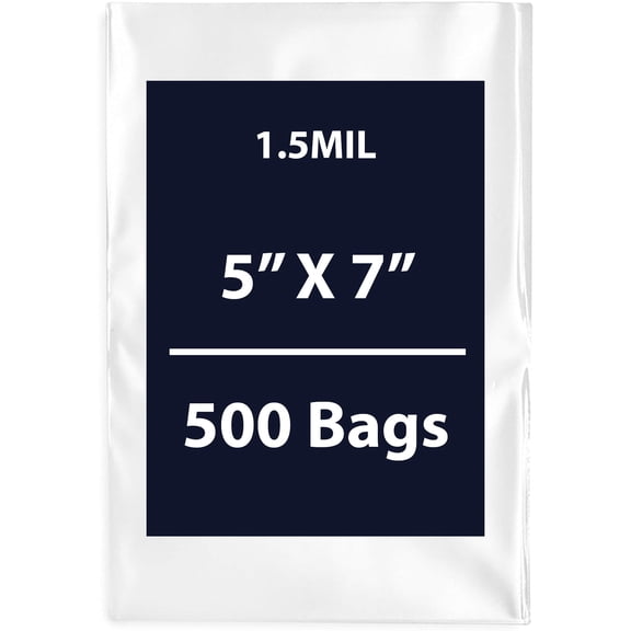 Clear Flat Poly Bags, 1.5Mil 5" X 7" & 500 Bags | Low-Density Polyethylene (LDPE), Flat Open Top Plastic Packaging Packing | Flexible and Durable Plastic Bags