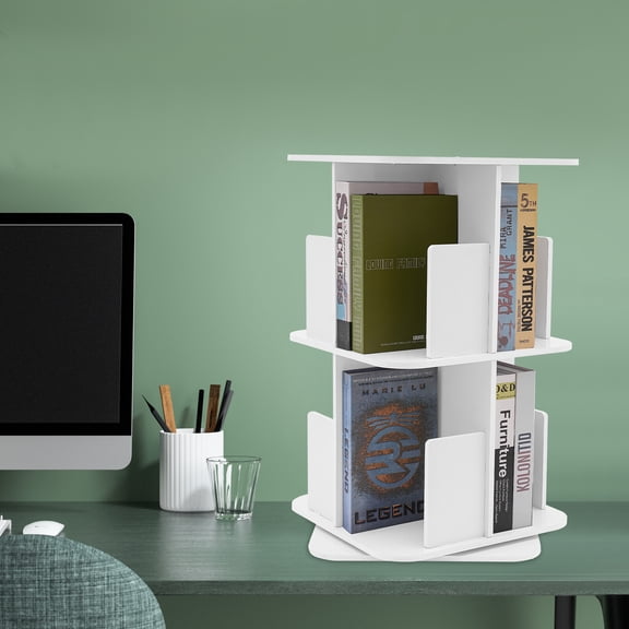 360?? Rotating Bookshelf White 2 Tier Standing Bookcase Small Corner Bookcase
