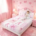 thumbnail image 3 of meiyoeat Ribbon Bow Letter Print Bed Sheets For Girls,Pink Plaid Bowknot Alphabet A Full Size Sheets For Kids,4-Piece, 3 of 6