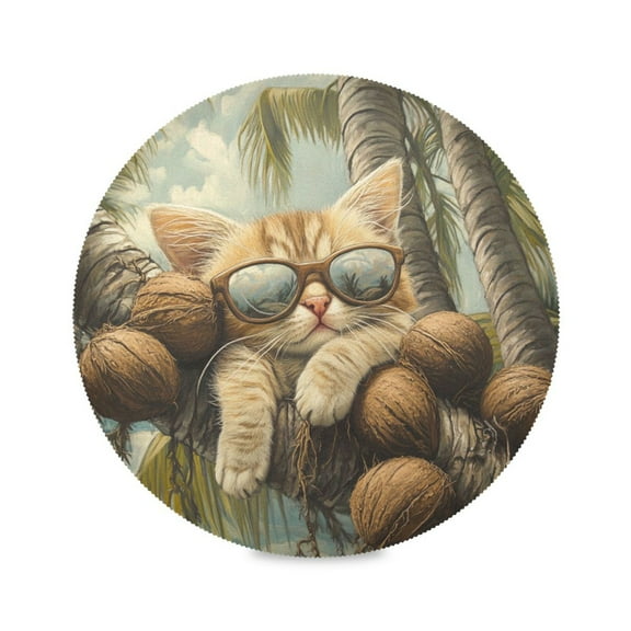 WOBOGO Calico Cat Round Placemats Set of 1 Heat Resistant Washable Kitchen Table Decorations 15.4in