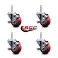 thumbnail image 2 of 3 Inch Red Poly Wheel Swivel 5/8 Inch Threaded Stem Caster Set with Brake, 2 of 2