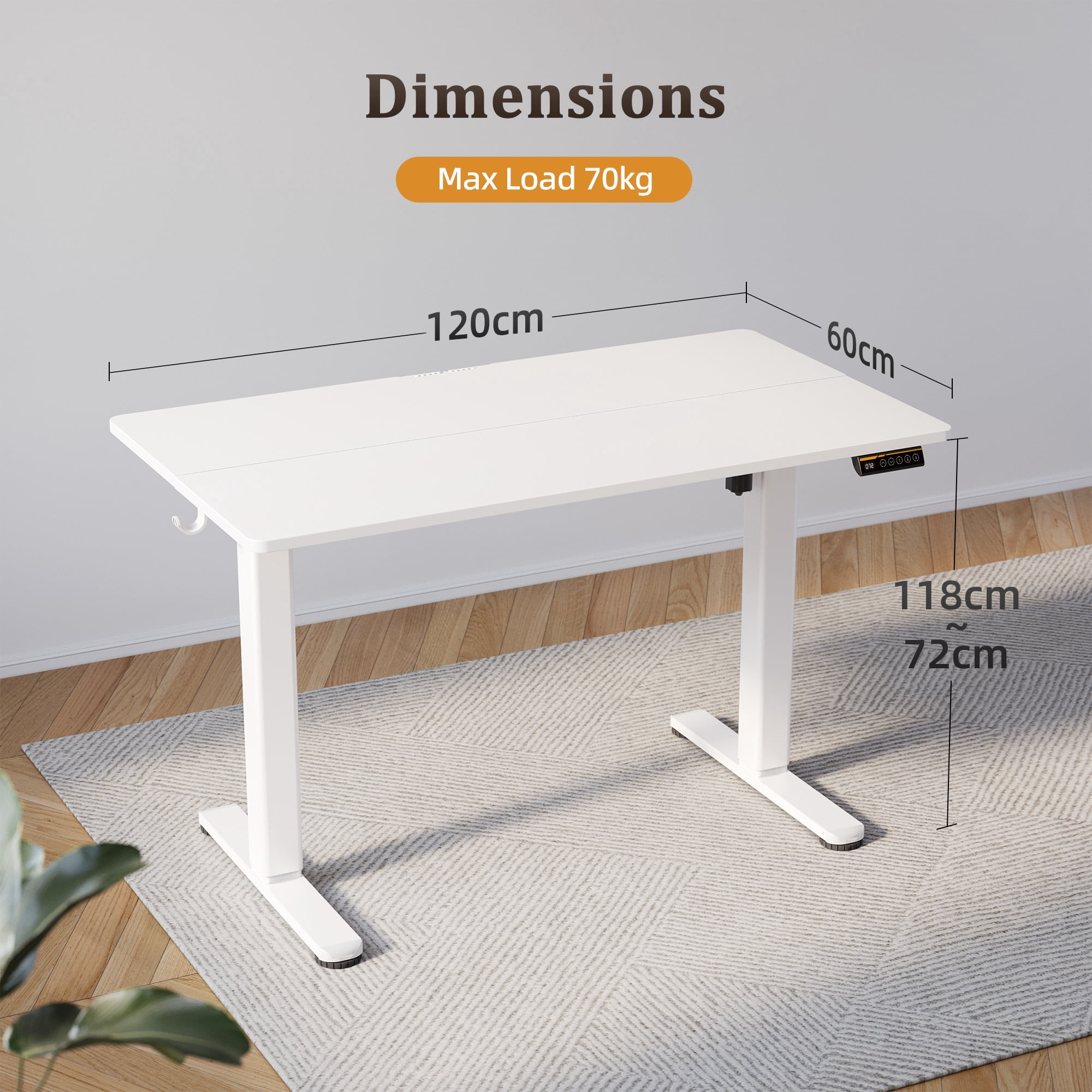 Innovar 48 inch Electric Standing Desk, Height Adjustable Computer Stand up Study Desks,Home Office Sit to Stand Motor Rising Table,Small Wooden Work Desks W/Memory Preset,White,24" Wide