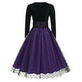 thumbnail image 4 of UYISJ Women Vintage Polka Dot 1950s Audrey Retro Rockabilly Prom Dress 50s Long Sleeve Patchwork Cocktail Party Swing Dress Purple XXL, 4 of 5