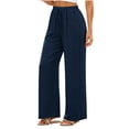 thumbnail image 3 of Women Lace Side Wide Leg Pants, Drawstring Elastic Waist Trousers, Side Pocket Loose Casual Pants, Boho Vacation Daily Pants, 3 of 5