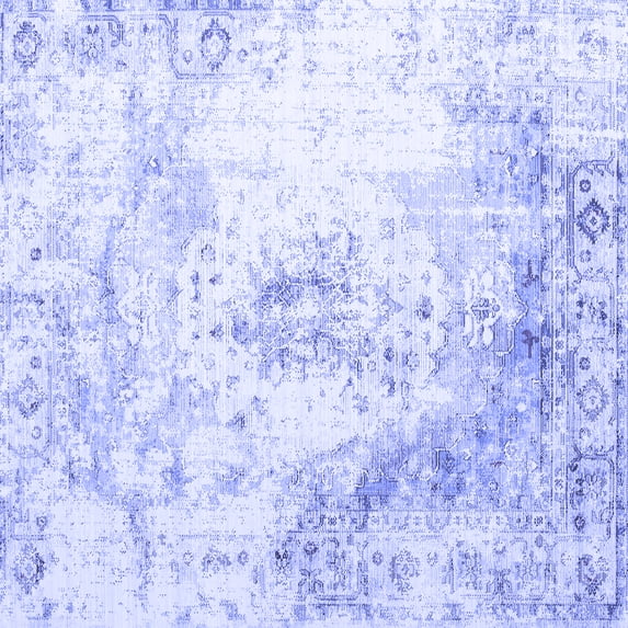 Ahgly Company Machine Washable Indoor Square Abstract Blue Contemporary Area Rugs, 4' Square