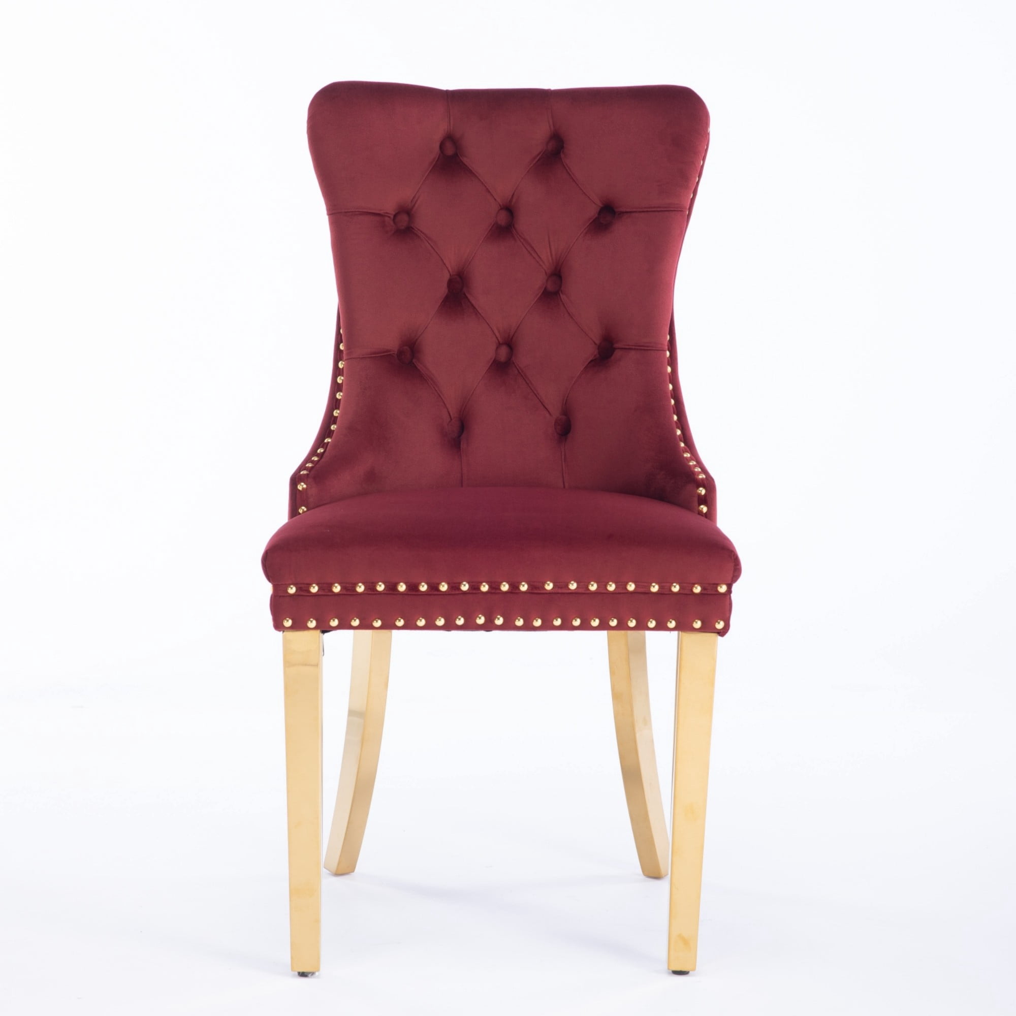 BSHTI 37.5" Velvet Upholstered Dining Room Chairs Set of 2, Modern Tufted Parson Chairs with Nailhead Trim, Foam Padded Seat for Dining Room/Kitchen(Burgundy)