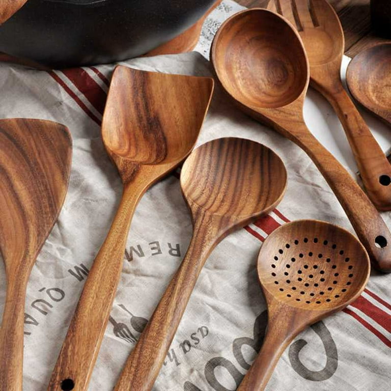 Wooden Cooking Utensils,Teak Wooden Spoons for Cooking Wood Utensil for  Nonstick Cookware,Kitchen Utensils 1pc
