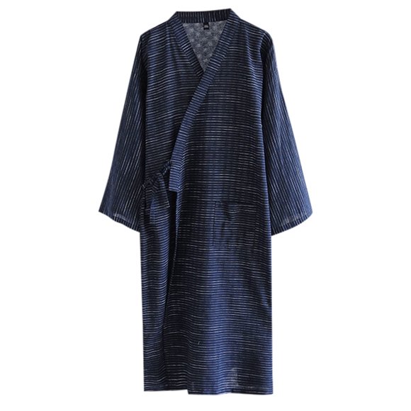 FhsagQ Pajamas Men's Pajamas with for in A Pack Super Fit Jacquard Striped Kimono Robe Cotton Thin Spring Summer Autumn Winter Japanese Sweat Robe Men's Lace and Wind Robe Navy L