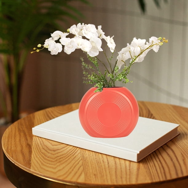 Diseño de jarrón de plástico con vientre grande para decoración del hogar, maceta decorativa naranja o azul para arreglos florales frescos o secos
