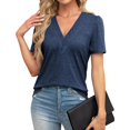 thumbnail image 2 of ZOHIUM Woman Shirts Tops for Women Women's Short Sleeved Casual V Neck Solid Color Bubble Sleeve Loose T Shirt Top Women's Summer Tops Casual Tops for Women Trendy (Gray,XL), 2 of 4