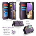 thumbnail image 4 of Compatible with Samsung Galaxy A32 5G 2021 6.5 inch Zipper Wallet Phone Case Tempered Glass Screen Protector Crossbody Lanyard Strap Flip Card Holder Slot Cell Cover for M32 G5 A 32 32A Women Purple, 4 of 9