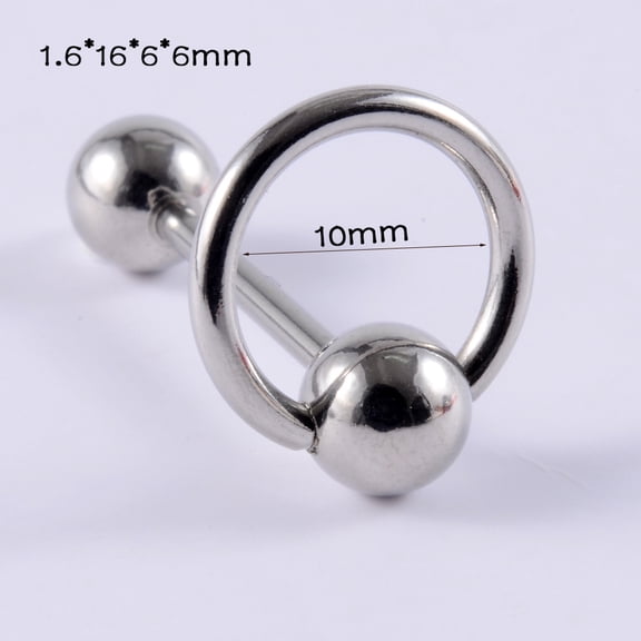 Circle Ring 304 Stainless Steel Straight Barbell 15 Gauge Piercing Tongue Rings for Women Men Stainless Steel color 16mm Pin: 1.6mm Head: 6mm 1pc