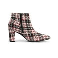 thumbnail image 3 of BLISSFUL STEP Women Plaid Point Toe Side Zip Block Heels Ankle Boots Red Black 9, 3 of 8