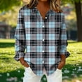 thumbnail image 2 of Women's Long Sleeve Plaid Print Button Up Shirt Tops Blouses Tunics Flared Hem Loose Fit Casual Daily Wear Business Office Outfits Fashion Essential Gift for Women | Sopatenor,Light Blue XL, 2 of 8