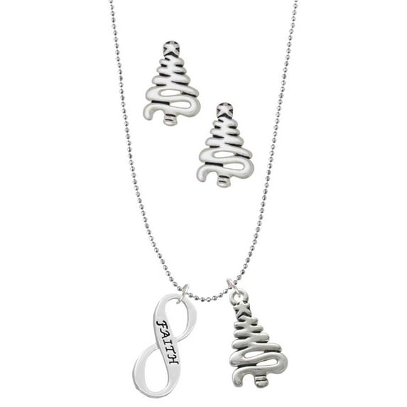 Delight Jewelry Faith Infinity Sign Silver tone Zig Zag Christmas Tree Charm Necklace and Stud Earrings