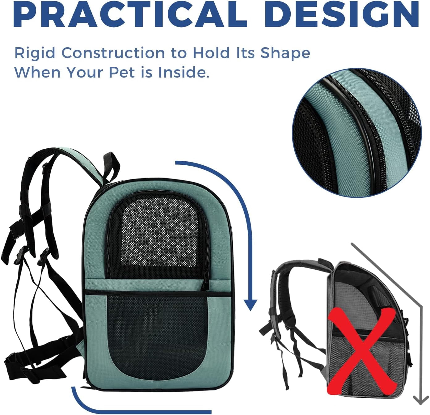 Pet Carrier Backpack for 4-18lb Cats and Dogs, Puppies, Safety Features and Cushion Back Support | for Travel, Hiking, Outdoor Use (Gray)