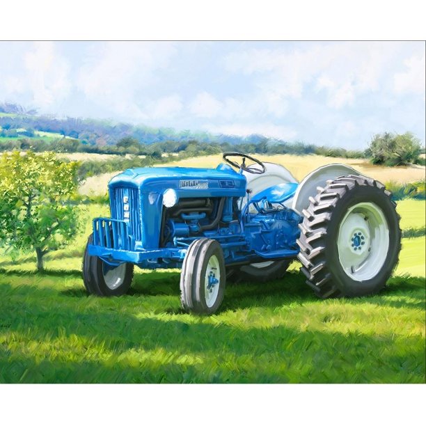 Digitally Printed, Blue Tractor Fabric Panel