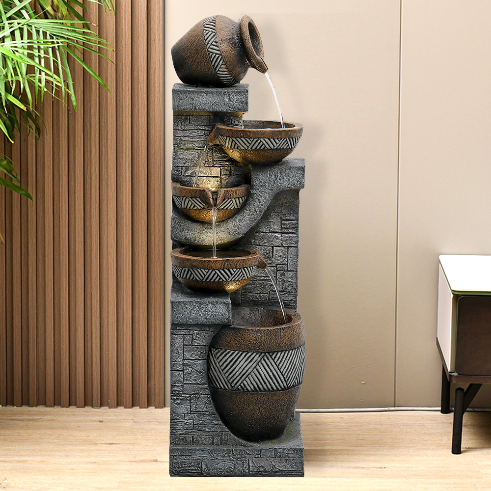 Watnature 5-Tier Natural Looking Stone Fountain Outdoor Water Fountain with LED Lights Resin Fountain Decor for Garden Patio