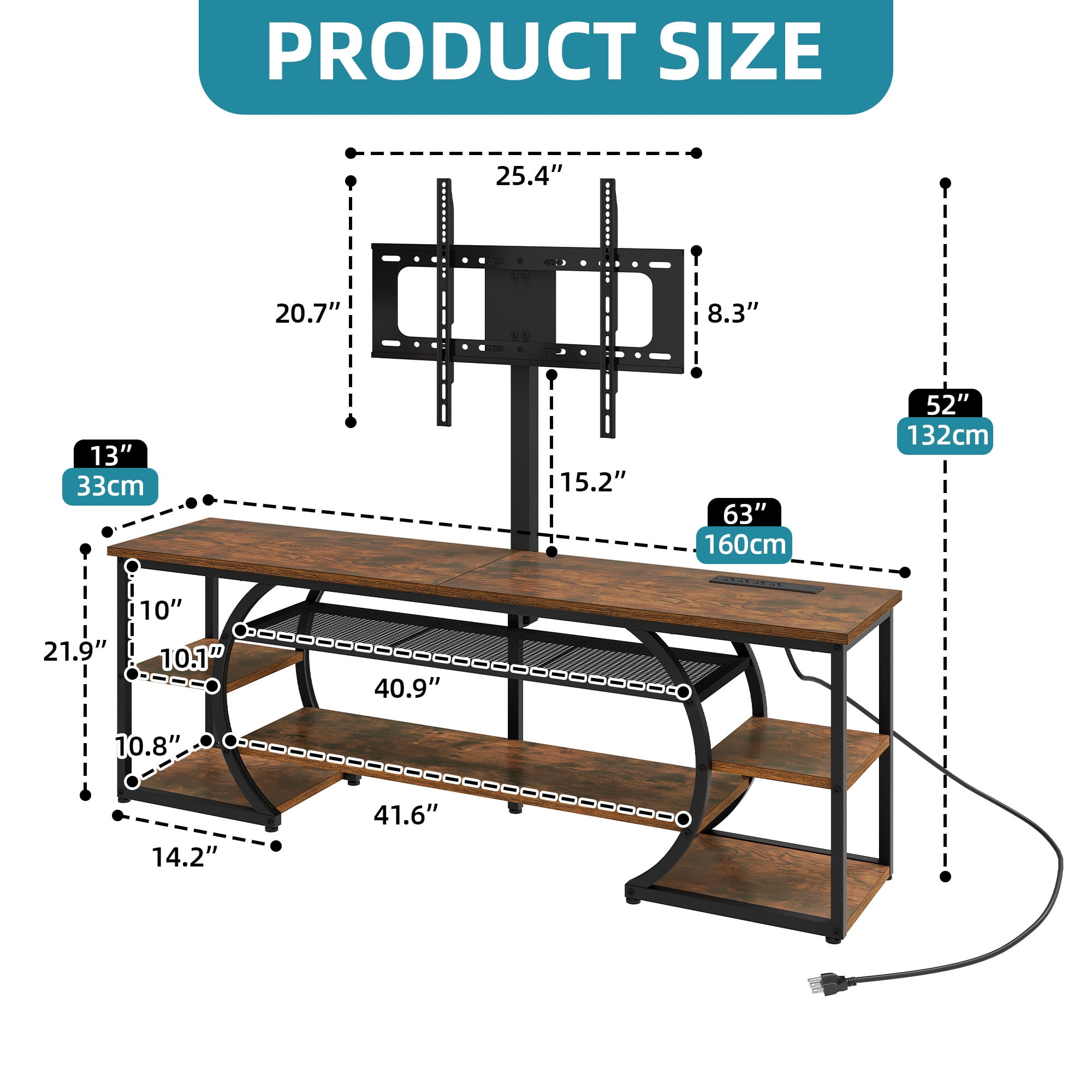 Uforic TV Stand for 65"/70" TVs, LED Entertainment Center with Mount & Power Outlets, TV Media Console Table,Rustic Brown
