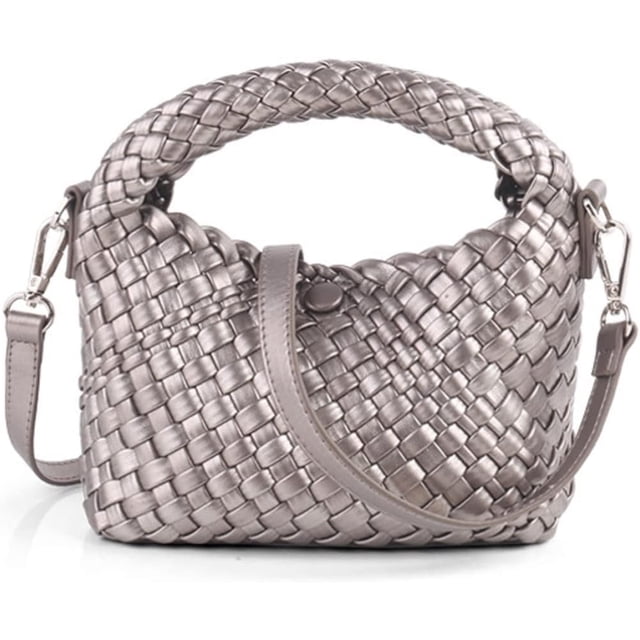 LHSHID Women Woven Tote Small Crossbody Bag, Weave Quilted Purse Square Shoulder Bag Woven Handbag with Detachable Strap