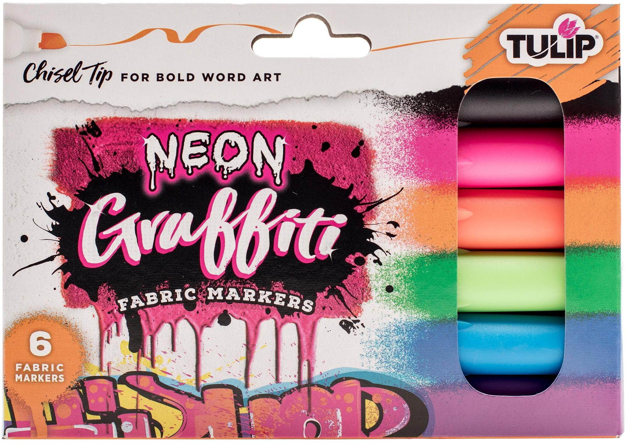 Tulip Graffiti Fabric Markers 6/Pkg-Neon - Chisel Tip