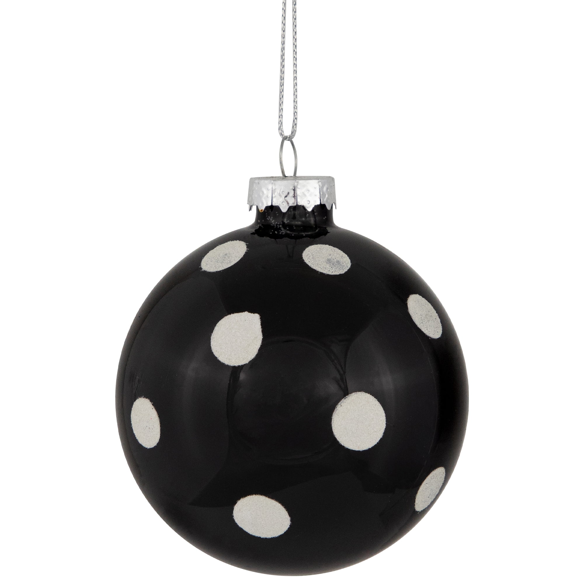 Northlight Shiny Finish Polka Dots Christmas Glass Ball Ornaments - 3" (80mm) - Black and White -