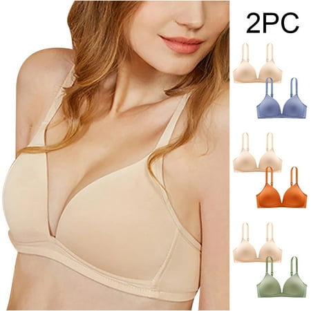 Dazajoo 2 PCs Wireless Seamless Bras for Women No Underwire Wavy V Neck Soft Support Full Coverage Comfortable Bra Womens Basic Solid Color Lightweight Sleep Underwear Prime Today Orange XL