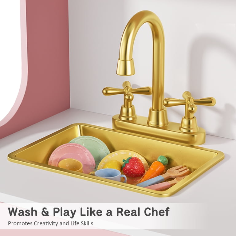 AILEEKISS Wood Kids Play Kitchen, Pink photo 4