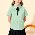 thumbnail image 3 of Fancifize Lapel Button Shirts for Girls Casual Short Sleeve School Uniform Blouses with Tie Kids Preppy Look Tops, 3 of 6