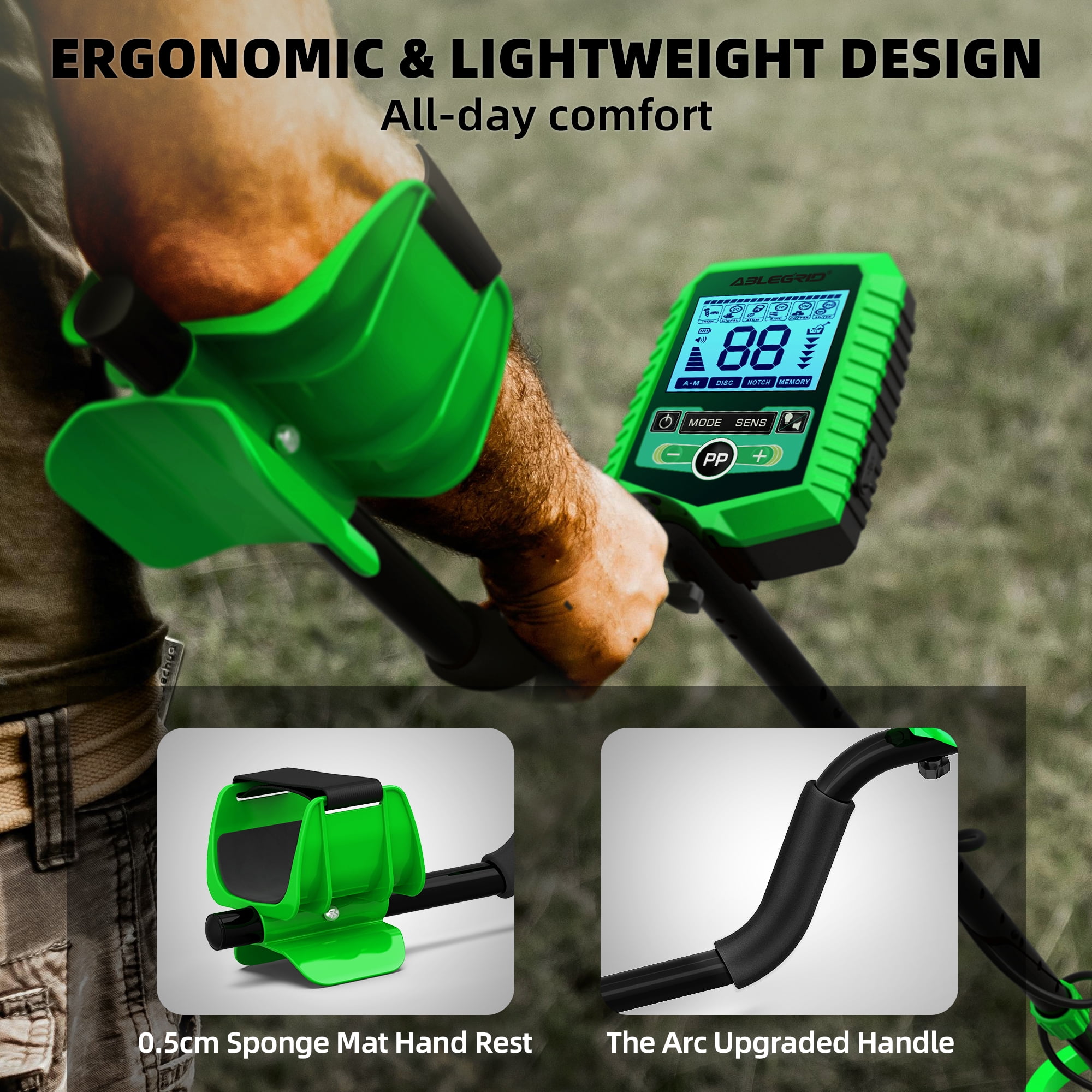 ABLEGRID Metal Detector for Adults and Kids Rechargeable, Professional Gold and Silver Detector with LCD Display, High Accuracy Waterproof Pinpoint 5 Modes, Advanced DSP Chip 10" Coil, GC1030