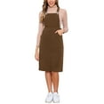 thumbnail image 1 of Vestido midi casual sin mangas de tirantes ajustables de pana para mujer Inspire Chic con bolsillos en tamaño XS color marrón, 1 of 6