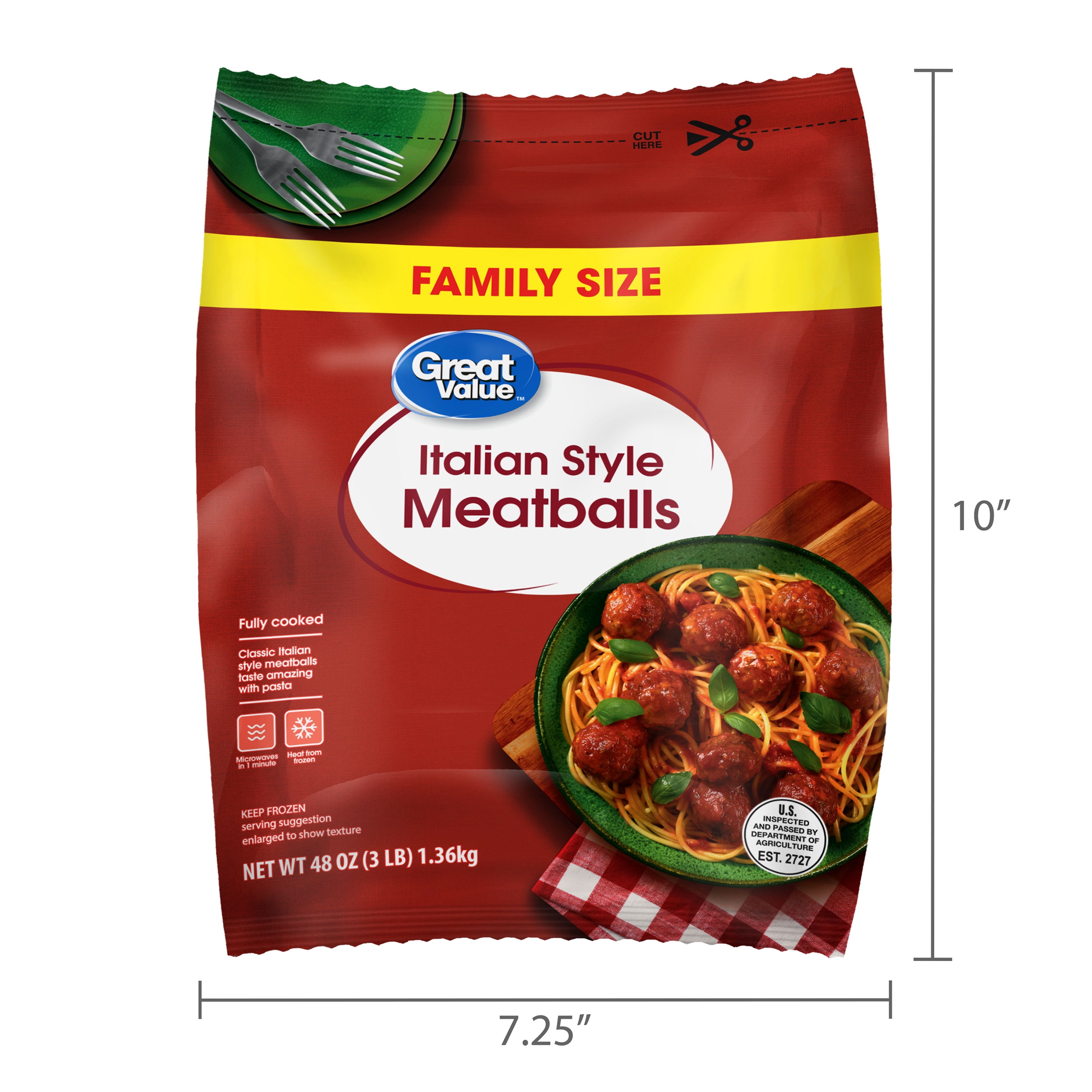 Great Value Fully Cooked Italian Style Meatballs, Family Size, 48 oz