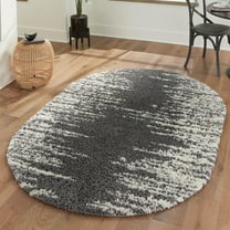 Unique Loom Serenity Shag Collection Area Rug - Vigie (5' 3" x 8' Oval Gray/Ivory)