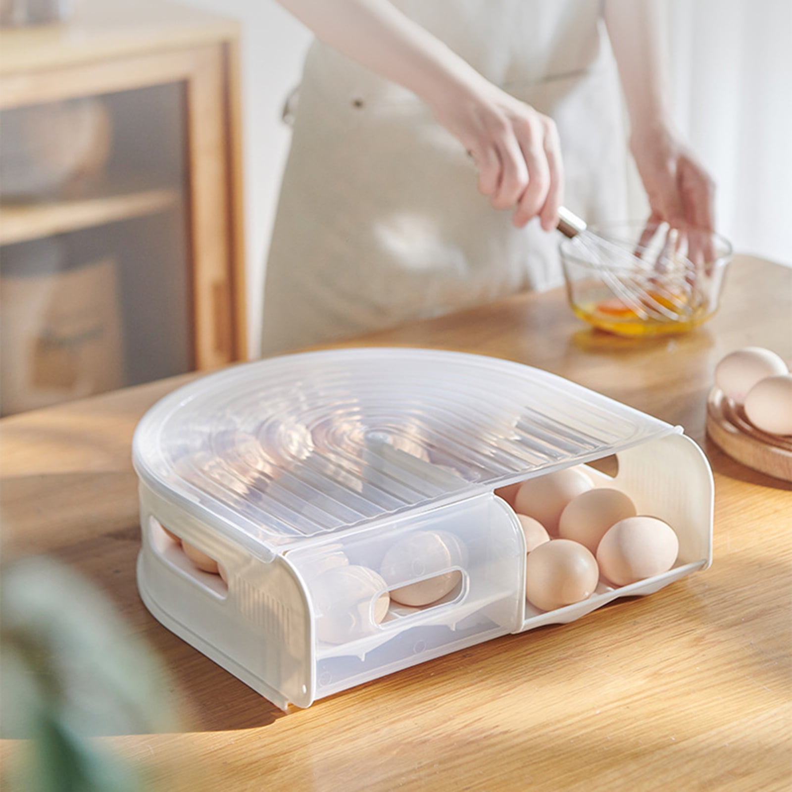 2 Layer U Shape Eggs Storage Box Roll Out Design Clear Refrigerator Organizers Safe Plastic Kitchen Tool