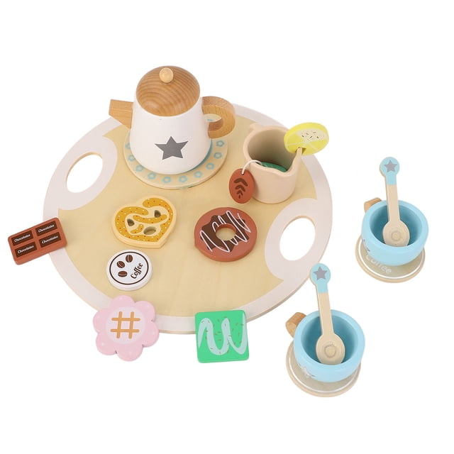 Pretend Wooden Tea Set, Role Playing Safe Wooden Teapot Tea Cup Set for Little Girls