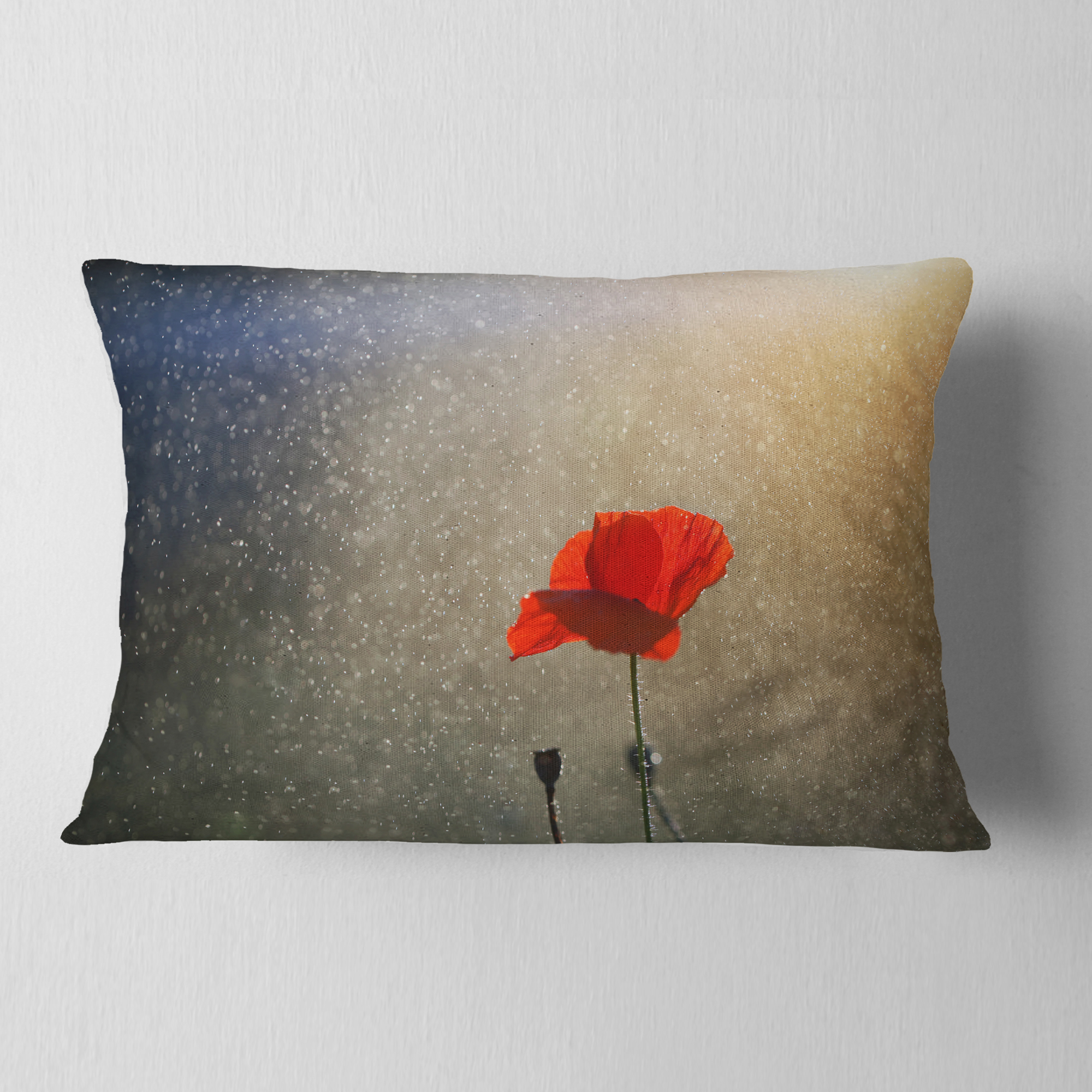 Designart Lone Red Puppy Flower under Lights - Flowers Throw Pillowwork - 12x20