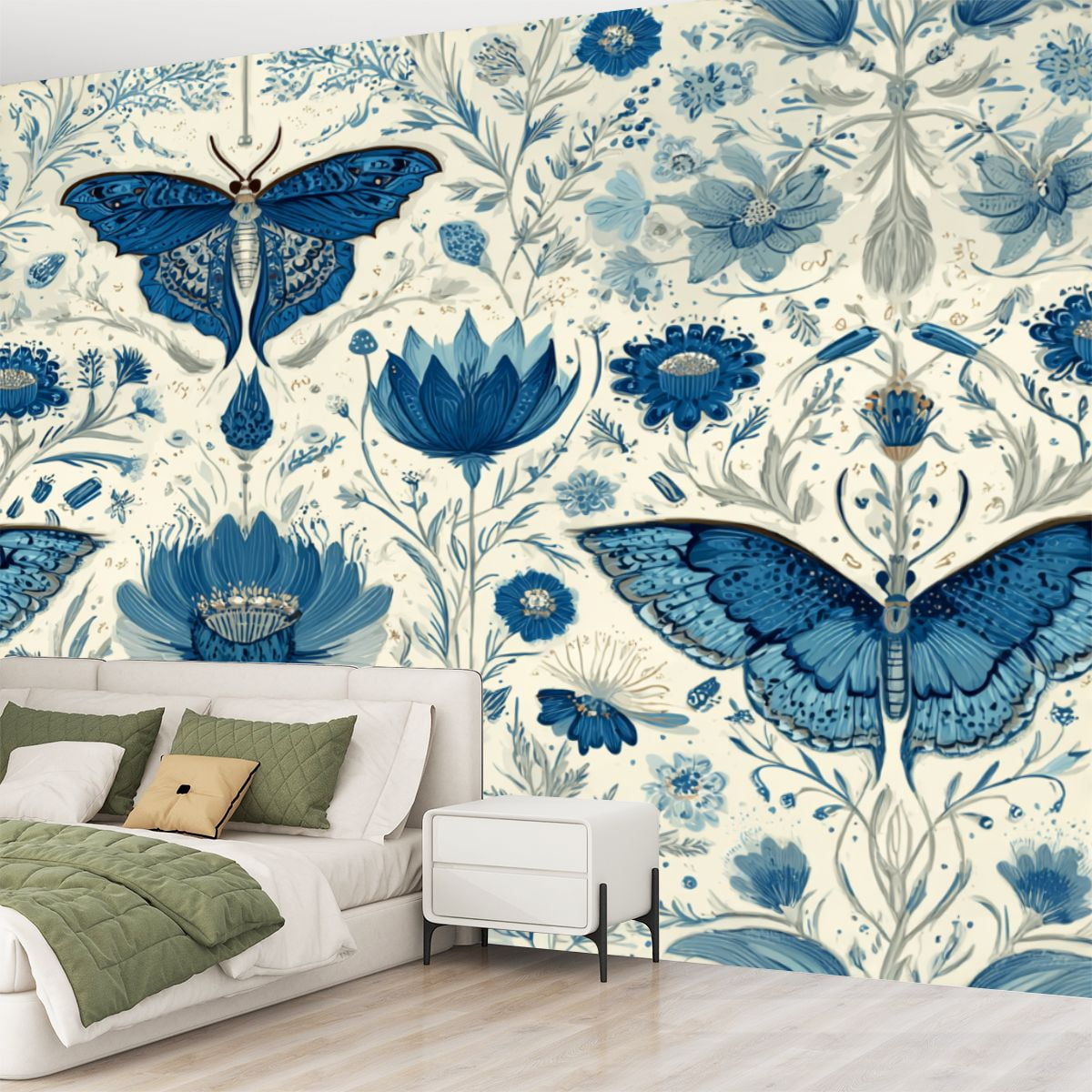Peel and Stick Wallpaper Dusky Neutrals Stylized Flowers Butterfly Motif Floral Petals Curved Modern Art Wall Mural Decor Self Adhesive and Removable 69in x 98in