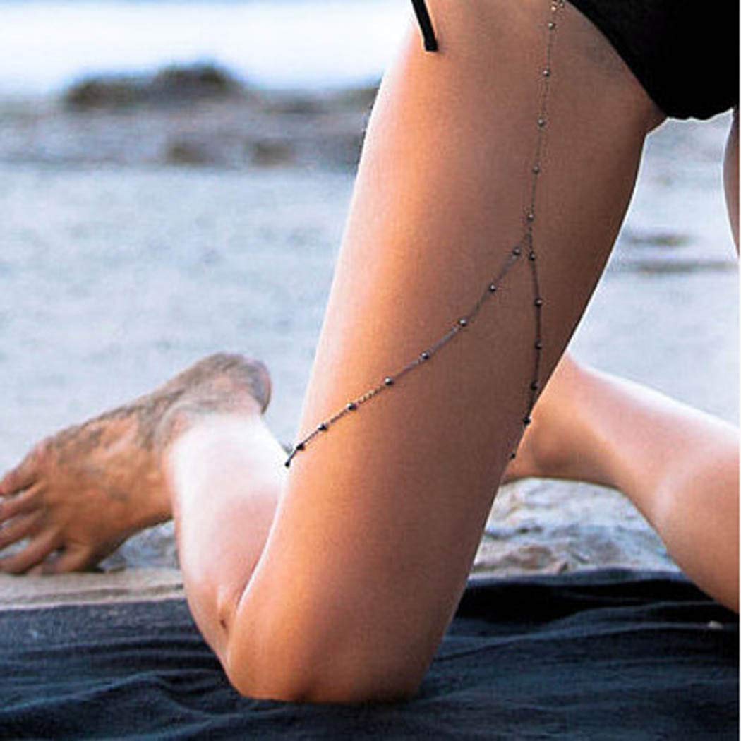 Sakytal Boho Beaded Leg Chains Silver 