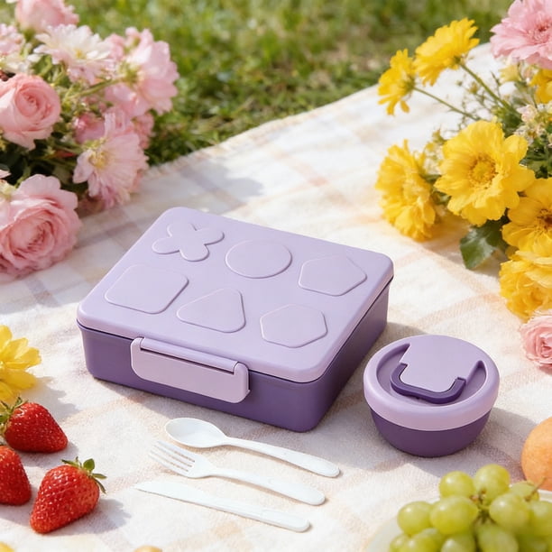 Set de Lonchera Bento con Tazón para Sopa y Cubiertos | Recipiente para Alimentos Hermético de 1900 Ml con Compartimentos | Diseño Geométrico para La Escuela, Picnics y Viajes | Recipiente para Prepa