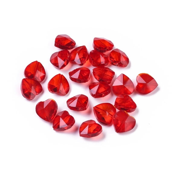 100pcs Transparent Glass Beads Faceted Heart Red 14x14x8~9mm Hole: 1~1.2mm
