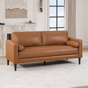 Naomi Home Velonie Air Leather Mid-Century Sofa, Removable Cushions, Matching Bolster Pillows, Spacious 3-Seater Comfort, Solid Wood Frame, Everyday Relaxation, Tan